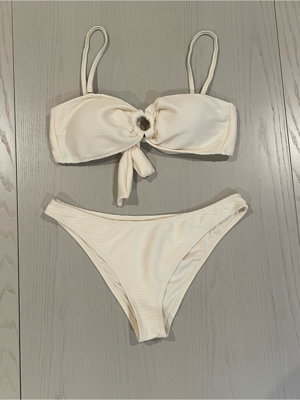 House of Harlow Ribbed Bikini Set (Ivory) - Size Medium